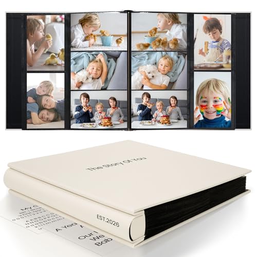 Vienrose Baby Photo Album 4x6 600 Pockets Photo Window Beige | Cloth Cover，Baby Themed Stickers，Tweezers，Acid Free Pages - color: Baby Theme, size: 600k