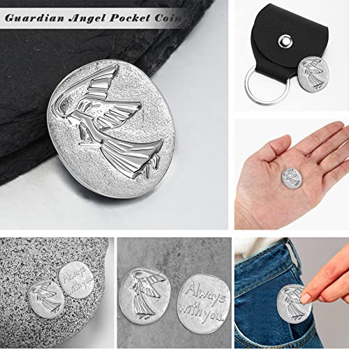 5 Sets Guardian Gift Angel Coins Inspirational Always with You Angel Coin Pocket Token Relationship Keepsake Double Sided Memorial Tokens with Leather Keychain for Prayer Family Friends - size: Medium