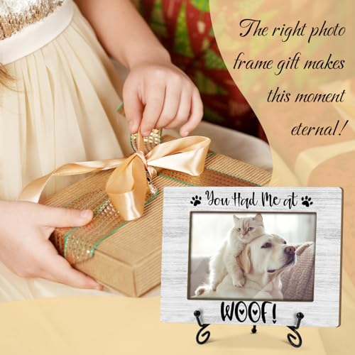 Utaqer Dog Picture Frame, You Had Me At Woof, Picture Gifts For Women Wife Friend, Wooden Picture Frame For Keepsake Birthday Holiday, 4X6 Photo Frame With Stand -29 - style: Woof