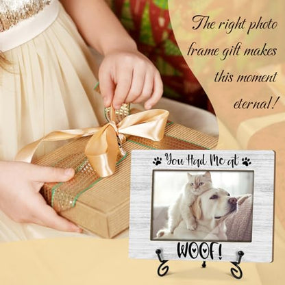Utaqer Dog Picture Frame, You Had Me At Woof, Picture Gifts For Women Wife Friend, Wooden Picture Frame For Keepsake Birthday Holiday, 4X6 Photo Frame With Stand -29 - style: Woof