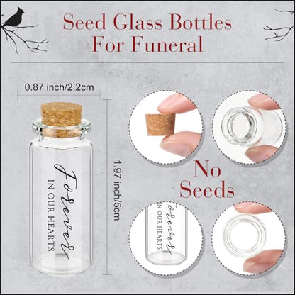 Tanlade 100 Sets Funeral Favors Memorial Seed Big Glass Bottles with Cork Stopper Cardinal Funeral Prayer Celebration of Life Card for Loss of Loved Memorial Service, 0.87x1.97in, No Seed