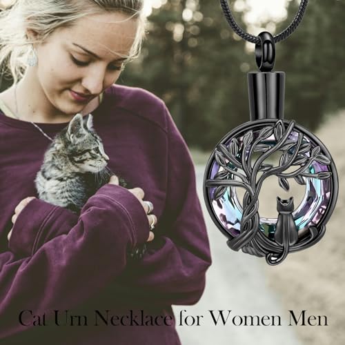 Hearbeingt Tree of Life Cremation Jewelry Paw Print Urn Necklace for Ashes - color: A-Black