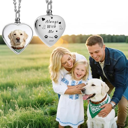 QYH Personalized Pet Ashes Necklace with Custom Photo and Engraving | Heart-Shaped Urn Pendant – Cremation Jewelry Keepsake for Dog and Cat Ashes, a Meaningful Memorial Gift for Pet Lovers - style: Cat Urn