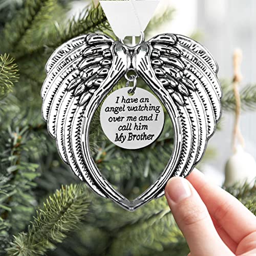 Christmas Memorial Hanging Ornaments Angel Wings, Memory Gifts Pendant I Have a Angel Watching Over Me I Call Him My Brother Xmas Tree Hanging Sympathy Gift for Loss of Loved One in Heaven - color: Brother