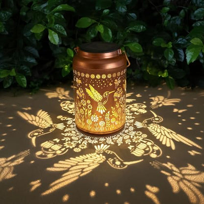 2Pack Hummingbird Solar Lanterns Outdoor Waterproof Lantern Garden Decor Gifts for Women Mom Grandma Hanging Solar Lights Metal Decoration Outside for Yard, Patio,Porch,Tabletop,Pathway - style: F.2pack New hummingbird