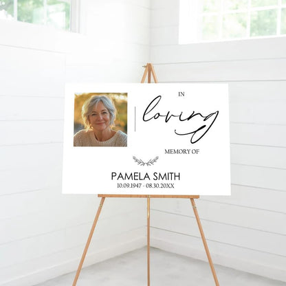 Horizontal "In Loving Memory" Memorial Sign with Script Design - Custom Funeral Remembrance Board|Optional Guest Book Signature Display - color: Design 5