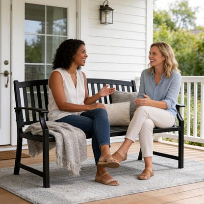 Grand patio 52" Farmhouse Outdoor Bench with Armrest, Black & Gold | Anti-rust Aluminum Frame, Faux Wood Grain Finish, for Front Porch, Yard, Park, Garden - color: Black & Gold