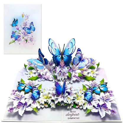 Paper With Deepest Sympathy Card, Lily Pop Up Cards, Loss of Loved One, Pet, Mom, Dad, Child, Thinking Of You, Condolence, Bereavement, Grief (Lily and Butterfly) - color: Lily and Butterfly