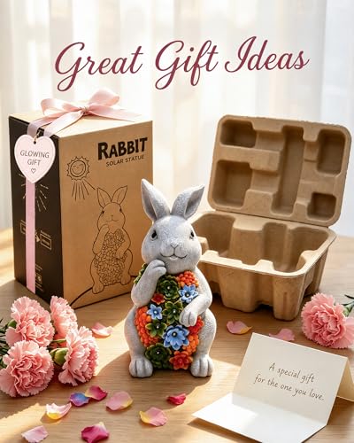Nacome Solar Garden Outdoor Statues Bunny with Succulent - color: Light Grey Bunny
