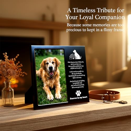 Dog Memorial Picture Frame 4x6, Dog Memorial Gift for loss of Dog (7B) | Angel Rainbow Bridge Prayer Card Included, Premium Aluminum Alloy Material, Packaged in an Elegant Plastic Gift Box - color: Black - Rainbow Bridge