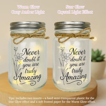 Mason Jar Night Light - Inspirational Gift for Women, Friends, Coworker - Engraved "You Are Truly Amazing" Birthday, Graduation, Thank You Gifts - Home Decor Lamp - style: You Are Amazing