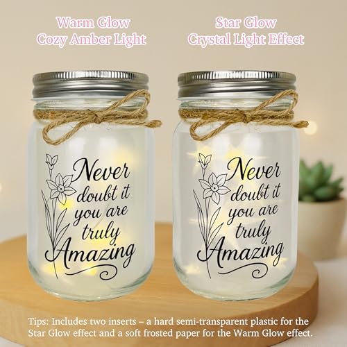 Mason Jar Night Light - Inspirational Gift for Women, Friends, Coworker - Engraved "You Are Truly Amazing" Birthday, Graduation, Thank You Gifts - Home Decor Lamp - style: You Are Amazing