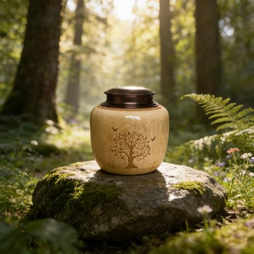 2pcs Cremation Urns for Human Ashes, Urn for Ashes Adult Male with Tree of Life, Bamboo Small Urns for Human Ashes, Memorial Funeral Urn for Men Women Dad Mom,Up to 30 cu in (Small) - size: Small