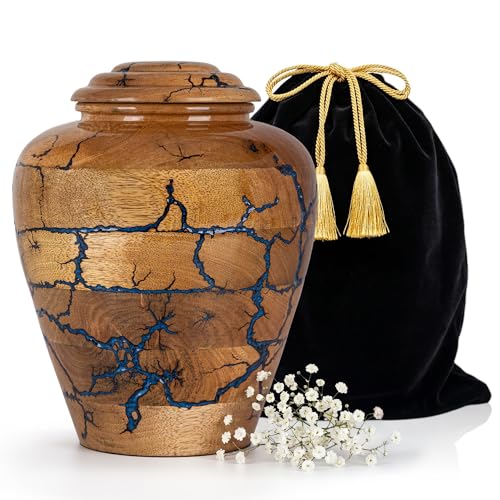 Extra Large Wooden Cremation Urns for Human Ashes - 280 Cubic Inches Funeral Memorial Urn for Adult Women & Men - Blue Decorative, Burial Urn for Male or Female Memorial Display - size: Extra Large 280 Cu In