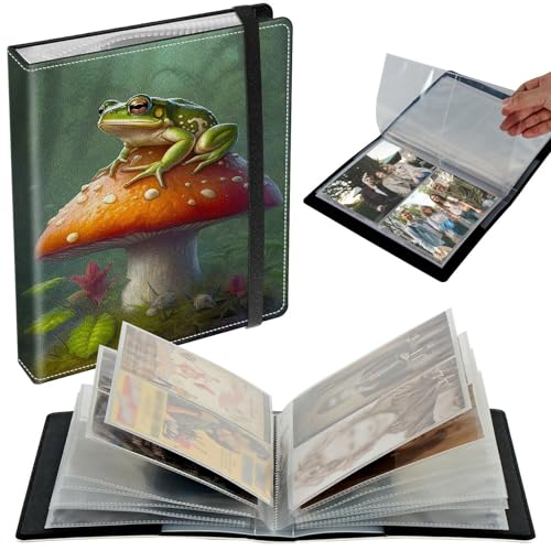 Small Photo Album 3.5x5 inch 80 Pictures PU Leather Photo Albums with Transparent Inner Pockets & Elastic Band for Wedding Boys Girl Travel Family Pictures - Frog Mushroom - color: Frog Mushroom, size: 3.5x5 Photo Album