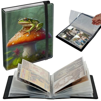 Small Photo Album 3.5x5 inch 80 Pictures PU Leather Photo Albums with Transparent Inner Pockets & Elastic Band for Wedding Boys Girl Travel Family Pictures - Frog Mushroom - color: Frog Mushroom, size: 3.5x5 Photo Album