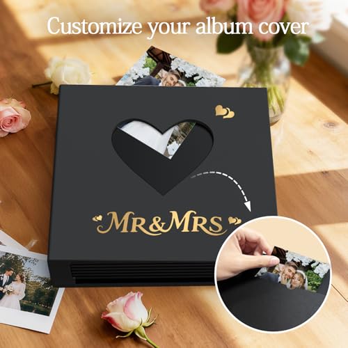 Wedding Photo Album 4x6 400 Pockets, Beige Linen Memory Book Gift - color: Black