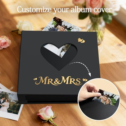 Wedding Photo Album 4x6 400 Pockets, Beige Linen Memory Book Gift - color: Black