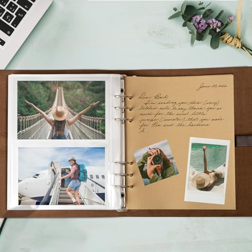 Photo Album 4x6 200 Photos, Genuine Leather Albums Page Refillable with 30 Pieces Writing Paper, Best Gift for Travel Wedding Kids Graduation Baby Picture Album Scrapbook - color: Coffee Love
