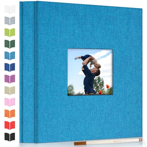 Artfeel Photo Album Self Adhesive Scrapbook Album for 3x5 4x6 5x7 8x10 Pictures,60 Pages Linen Cover with Display Window DIY Photo Book,Ideal Gifts for Family Travel Wedding Baby - color: Blue, size: 11.5"x10.5" 60pages