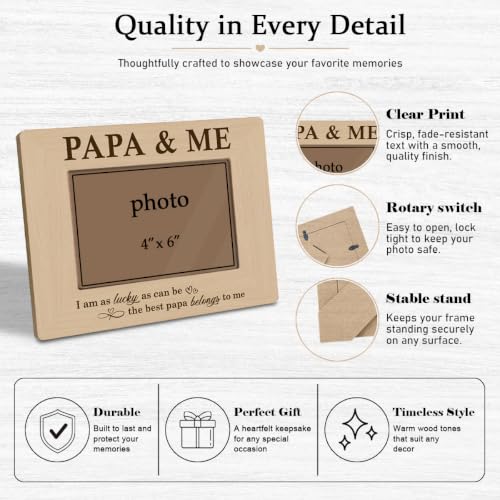 Papa Picture Frame Fits 4 x 6 Photo, PAPA & ME Wooden Keepsake with Lucky Message, Gift from Grandson or Granddaughter for Birthday Christmas or Father’s Day - color: Father10