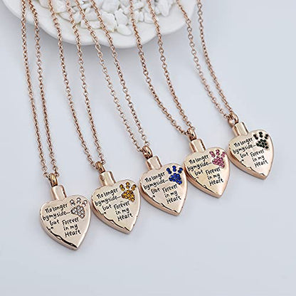 Fashion Pet Cremation Jewelry Stainess Steel Heart Keepsake Ashes Necklace Dog Cat Paw Memorial Urn Pendant - color: Rose Gold-Customize