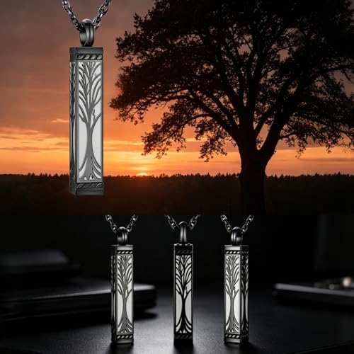 abooxiu Urn Necklace for Ashes Memorial Cremation Jewelry for Ashes Stainless Steel Ashes Jewelry Cube Ashes Necklace Bar Urn Pendant for Women Men - style: Engraved-Tree of Life