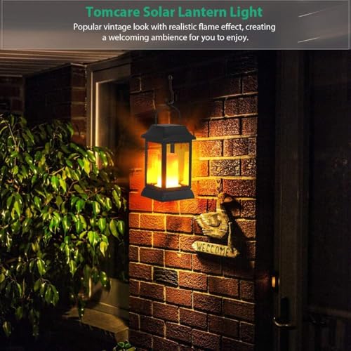 TomCare Flickering Flame Solar Lights Outdoor Metal Hanging Lantern, 4 Pack - size: 4 Pack, style: Elegant-Black