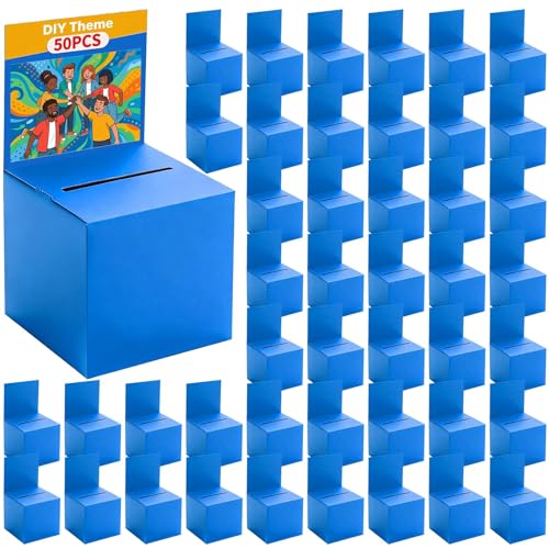 50 Pack Raffle Box Ballot Box with Slot, 6 x 6 x 6 Inch Blue Cardboard Suggestion Box with Removable Header, for Collecting Business Card Voting Contest Fundraising Donation and Suggestion - color: Blue, size: 50Pack