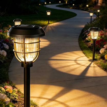 Solar Pathway Lights Outdoor, 8 Pack Bright LED Stake Lights, Waterproof IP65, Auto On Off Dusk to Dawn, Long-Lasting Battery (1000mAh), Up to 12 Hours Lighting for Walkway, Yard & Garden Decor