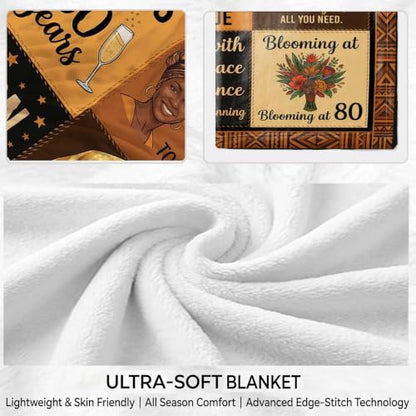 80th Black Women Throw Blanket Birthday Gifts – 80 Years Old Gift | 80 Years Old Present for Mom, Grandma, Aunt, Friend, African American Milestone Flannel Polyester Blanket, 50x60Inch - color: Tk030, size: 60"x50"