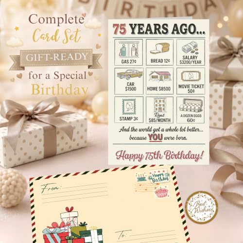 75th Birthday Card, 75th Birthday Cards for Women Men with Seal and Envelope, 75 Birthdayy Card for Mom Dad Grandma Grandpa Friend from Daughter Son Grandson Granddaughter - color: 75th