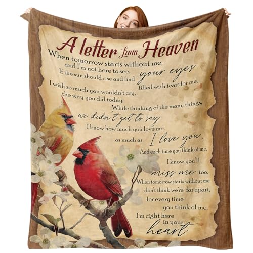Memorial Cardinal Flannel Throw Blanket, Memory Lost Loved Ones | Friends Family Members Sympathy Gifts, A Letter from Heaven Red Birds Dogwood Flower Soft Bedding Sofa Blankets 50'' x 60'' - color: Bird Letter