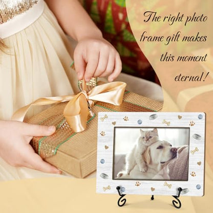 Utaqer Dog Picture Frame, Bones & Paw, Picture Gifts For Women Wife Friend, Wooden Picture Frame For Keepsake Birthday Holiday, 4X6 Photo Frame With Stand -31 - style: Cartoon Bones