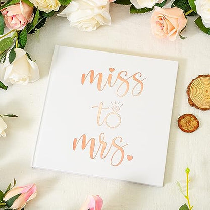 Calculs Polaroid 'Miss to mrs' Picture Book Bridal Shower Guest Book Blank Pages for Instant Film Rose Gold Bachelorette Party Sign in Book 8.5” Square White Cover Rose Gold Foil Stamping - style: Modern