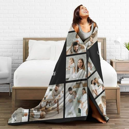 Custom Blanket with Picture Text, Personalized 10 Photo Blanket, HD Printing Customized Flannel Throw Blanket Gifts for Mom Dad Couple Girlfriend Boyfriend Wife Husband Christmas - color: 10-photo