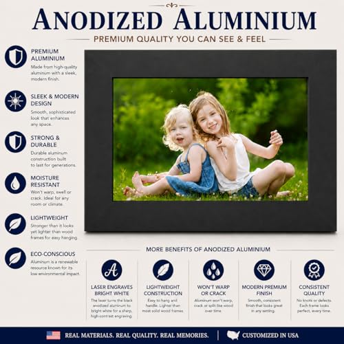 CustomGiftsNow Personalized Add Your Custom Text Engraved Anodized Aluminum Hanging/Tabletop Personlized Group Family Photo Picture Frame - size: 8x10-inch Horizontal