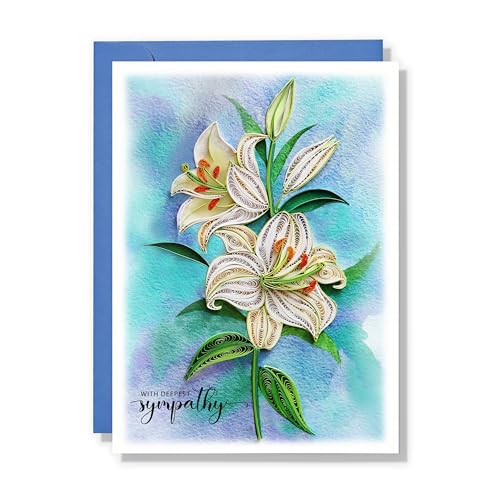 Sympathy Card, Pet Loss Memorial Card, Animal Sympathy, Thinking Of You for All Occassions, Quilling Card for Him, Her, Friend and Love (White Lily Sympathy) - color: White Lily Sympathy
