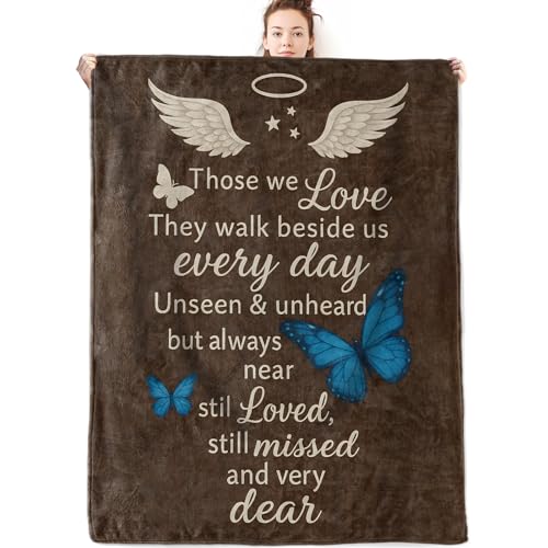 Butterfly Memorial Flannel Blanket Thinking of You Gifts for Women,50x40inch,Angel Wing and Blue Butterfly Blankets,Sympathy Throw for Friend,Bedroom,Sofa,Living Room Decor Throws - color: Memorial 02, size: 50x40 Inch