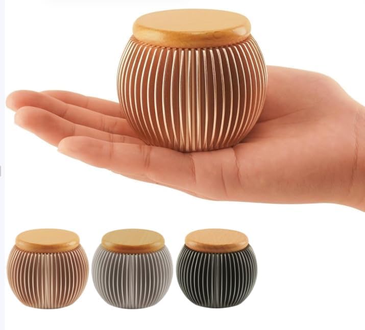 Small Urns for Human Ashes Keepsake, Spherical Aluminum Mini Urn with Beech Wood Lid for Human or Pet Cremains, Mini Memorial Keepsake with Secure Screw Lid (Gold)