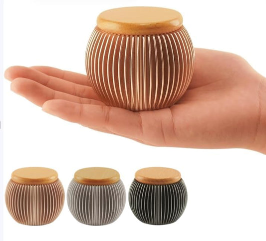 Small Urns for Human Ashes Keepsake, Spherical Aluminum Mini Urn with Beech Wood Lid for Human or Pet Cremains, Mini Memorial Keepsake with Secure Screw Lid (Gold)