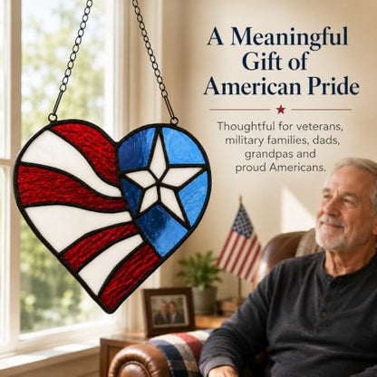 American Flag Heart Suncatcher, 6-Inch Stained Glass Window Hanging - color: D-heart