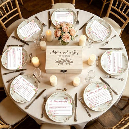 Advice For The Bride Cards,50 Pcs Advice and Wishes Cards Box - color: Pink Flower