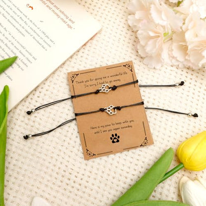 Aelciyue Pet Memorial Mothers Day Birthday Xmas Valentines Day Gifts for Loss Of Cats Dogs Mom Dad Paw Print Gifts Bracelets - style: Black Rope-2Pcs-01