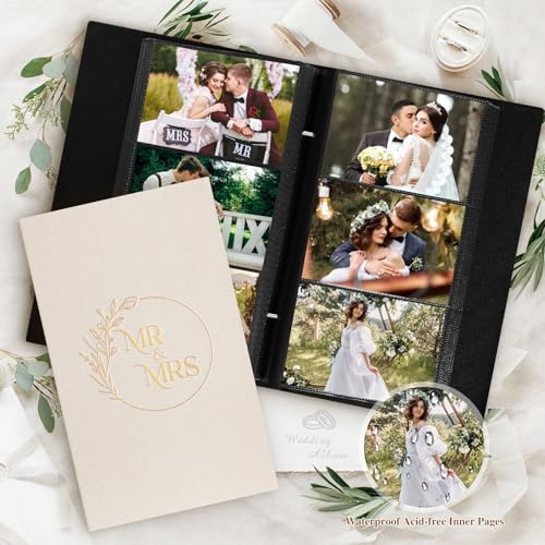 Lanpn Wedding Photo Album 4x6 300 Pockets, Linen Cover Newlywed Marriage Albums Slip in Holds 300 Horizontal Photos (Beige) - color: Windowless-Beige, size: 300 Photos