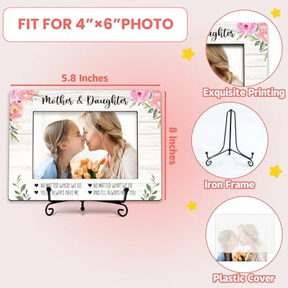 DETIHO Mom Picture Frame, 4"x6" Mothers Day Photo Gifts，Mom Wooden Picture - style: floral mother & daughter