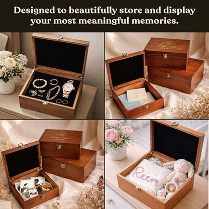shop4ever Custom Wooden Keepsake Box, Engraved Your Text Or Logo Design | Personalized Design, Photo Holder, Document Holder, Memory Keeper, Keepsake Container, Wood Case With Lid