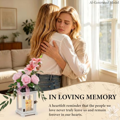 Memorial Lantern with Lily Rose Flower, Sympathy Gift for Loss of Mother Father, Bereavement Condolence Gift for Loss of Loved One - color: Those We Love Don't Go Away/Pink