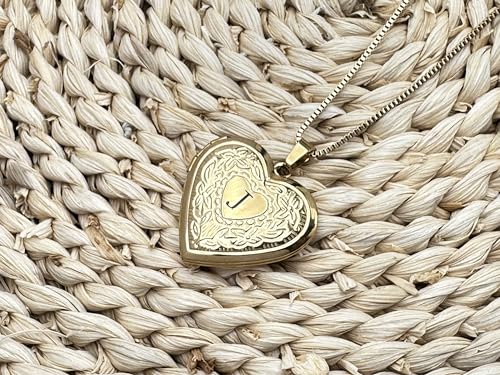 GOKING Love Heart Memory Locket Necklace Holds Pictures for Women - color: Letter J