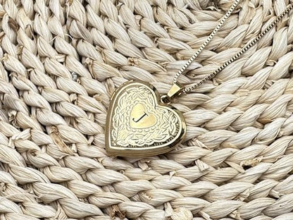 GOKING Love Heart Memory Locket Necklace Holds Pictures for Women - color: Letter J